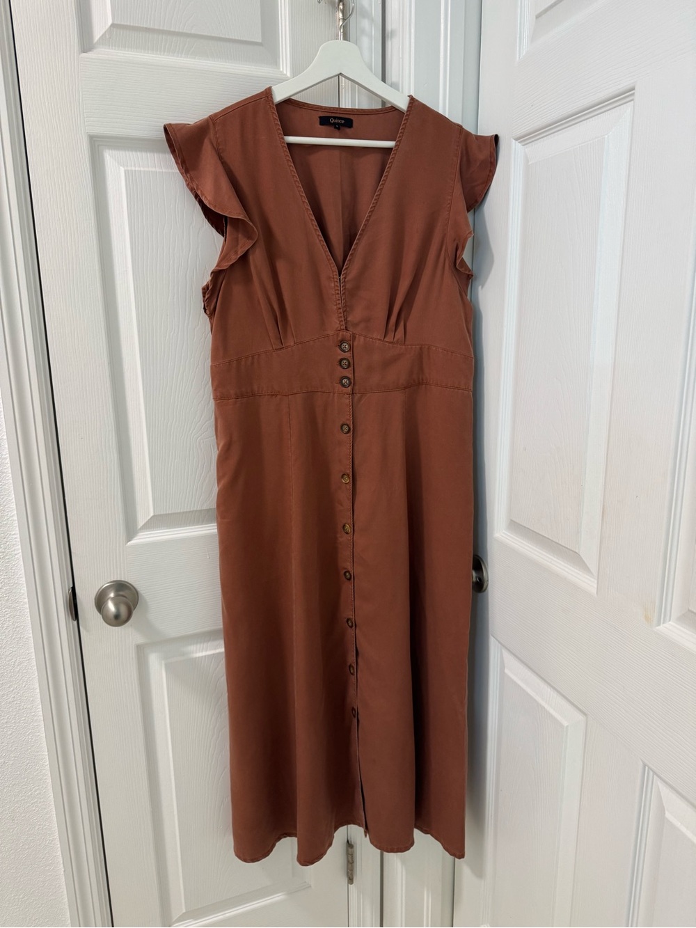 Quince Vintage Wash Tencel Button Front Midi Dress size large in terracotta - Picture 7 of 8